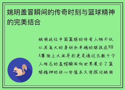 姚明盖冒瞬间的传奇时刻与篮球精神的完美结合