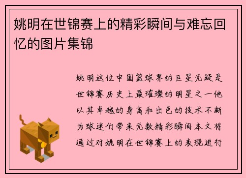 姚明在世锦赛上的精彩瞬间与难忘回忆的图片集锦